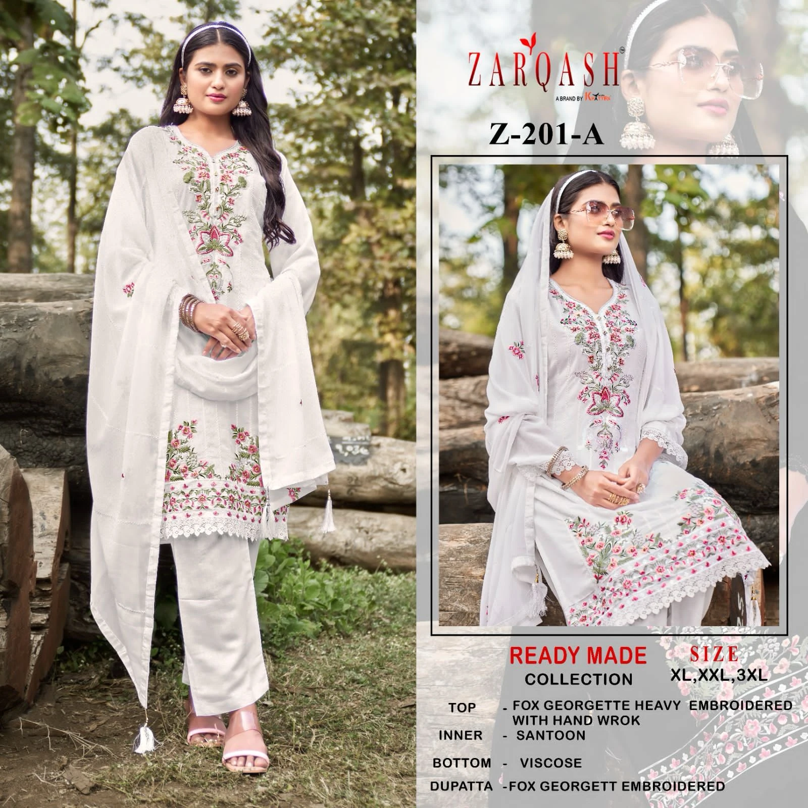 Zarqash D.No 201 Faux Georgette Wholesale Pakistani Readymade Salwar Suit Catalog — Wholesale Salwar Suits, MPA wholesale from Surat — view 7
